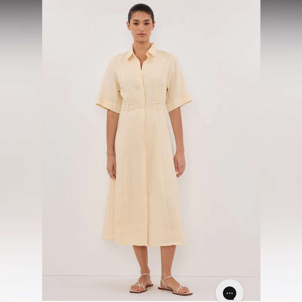 Dissh Astrid Linen Midi Dress. Lemon. Yellow